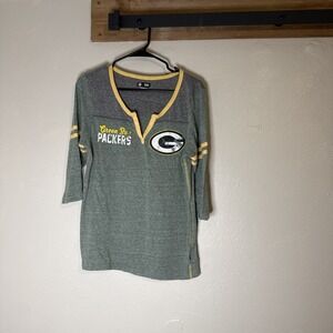 Green‎ Bay Packers NFL Women's V-Neck 1/4 Sleeve T Shirt Size Large